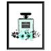 Chanel Bottle Floral - Teal / White - 14x18 Framed Print by Venice Beach Collections Inc in Teal White