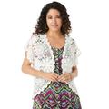 Plus Size Women's Medallion Crochet Cardigan by Roaman's in White (Size 12) Short Sleeve Sweater