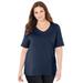 Plus Size Women's Suprema® Crochet V-Neck Tee by Catherines in Navy Dot (Size 1X)