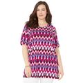Plus Size Women's Easy Fit Short Sleeve V-Neck Tunic by Catherines in Multi Ethnic Print (Size 1X)