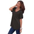 Plus Size Women's V-Neck Boyfriend Slub Tunic by Roaman's in Black (Size 2X) Long Shirt