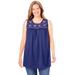 Plus Size Women's Embroidered Crewneck Tank by Woman Within in Evening Blue Embroidery (Size 30/32) Top