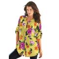 Plus Size Women's English Floral Big Shirt by Roaman's in Lemon Hibiscus Floral (Size 40 W) Button Down Tunic Shirt Blouse