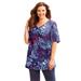 Plus Size Women's Easy Fit Short Sleeve V-Neck Tunic by Catherines in Americana Floral (Size 1X)