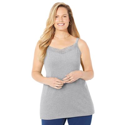 Plus Size Women's Suprema® Cami With Lace by Catherines in Heather Grey (Size 2XWP)