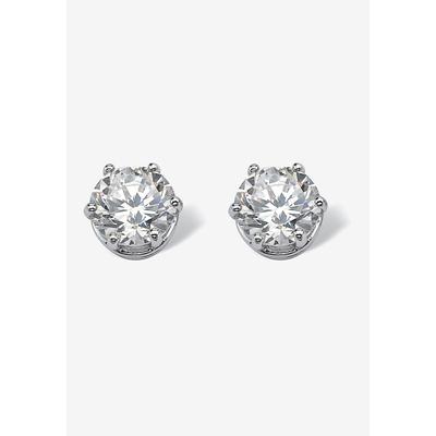 Women's Round Cubic Zirconia Stud Earrings in Platinum over Silver (8.5mm) by PalmBeach Jewelry in Silver