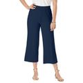 Plus Size Women's Everyday Stretch Knit Wide Leg Crop Pant by Jessica London in Navy (Size 26/28) Soft & Lightweight