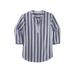 Men's Big & Tall Gauze Mandarin Collar Shirt by KingSize in Blue Stripe (Size 4XL)