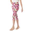 Plus Size Women's Stretch Cotton Printed Capri Legging by Woman Within in White Tropical Floral (Size 1X)