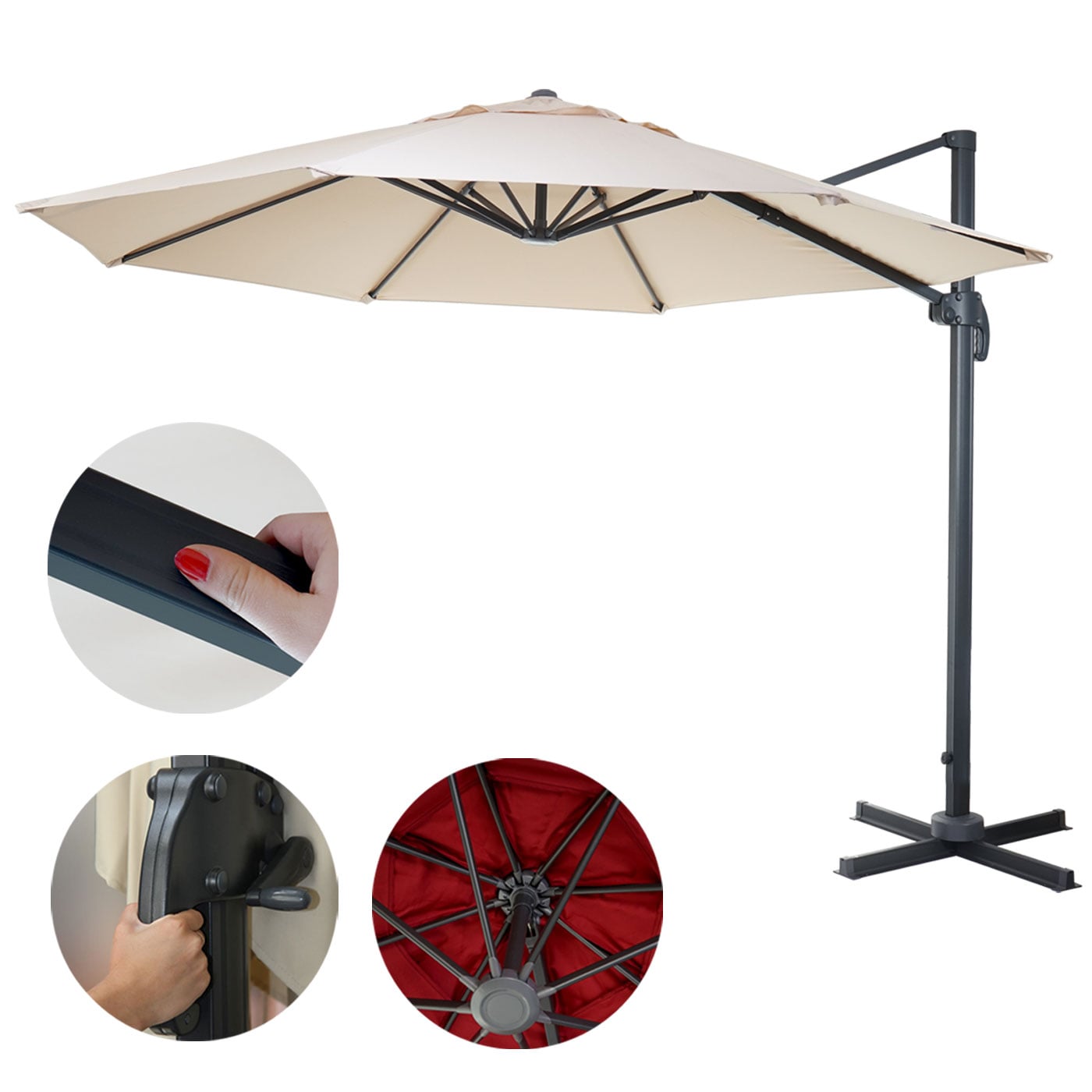 Gastronomie-Ampelschirm HWC-A96, Sonnenschirm, rund Ø 3m Polyester Alu/Stahl 23kg ~ bordeaux mit Ständer Image