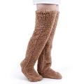 Over Knee High Fuzzy Socks Plush Slipper Stockings Furry Long Leg Warmers Winter Home Sleeping Socks - brown - One Size