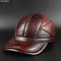 Casquette de baseball en cuir cirhide pour homme chapeau à oreilles casquette à visière chaude