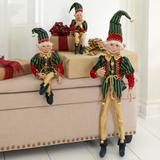 24"H Posable Christmas Elf by BrylaneHome in Red Green Gold Christmas Decoration