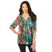 Plus Size Women's Tara Pleated Big Shirt by Roaman's in Emerald Paisley Garden (Size 18 W) Top