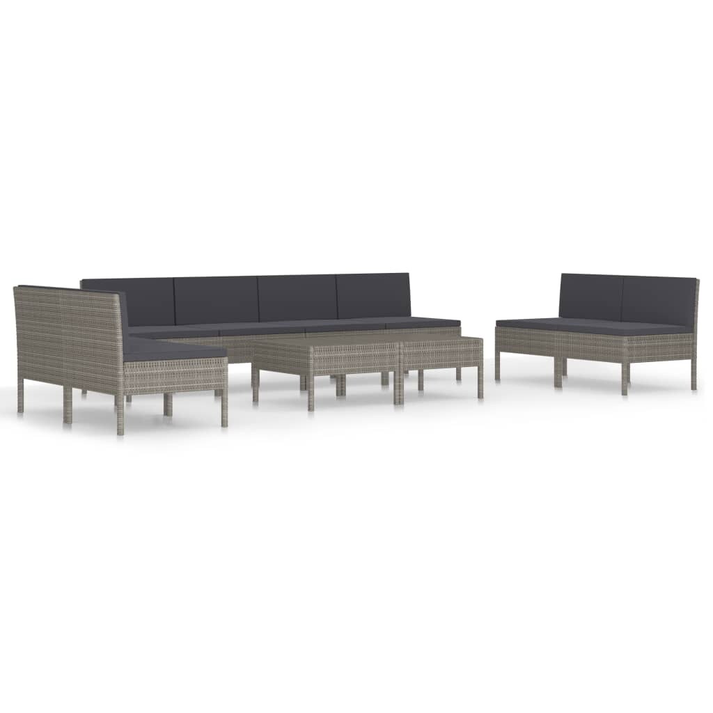 vidaXL 10-tlg. Garten-Lounge-Set mit Auflagen Poly Rattan Grau Image