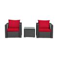 Costway 3 Pcs Patio Conversation Rattan Furniture Set with Cushion-Red