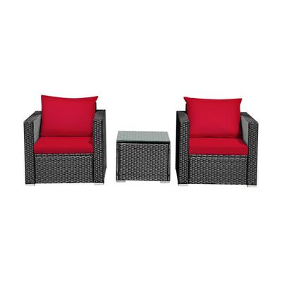 Costway 3 Pcs Patio Conversation Rattan Furniture Set with Cushion-Red