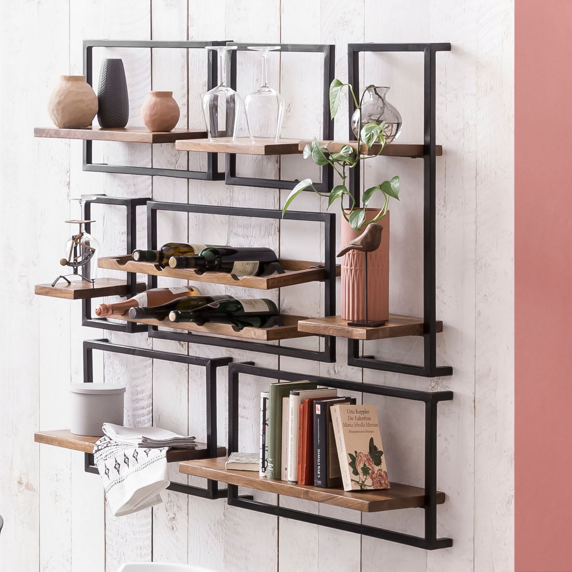 SIT »Panama« Wandregal Set 7-teilig Mangoholz mit Altmetall