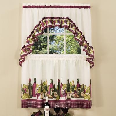 Wide Width Chardonnay Printed Tier and Swag Window Curtain Set by Achim Home Décor in Burgundy (Size 57