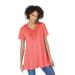 Plus Size Women's Rounded V-Neck Crochet Tunic by Woman Within in Sweet Coral (Size 1X)