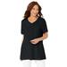 Plus Size Women's Easy Fit Short Sleeve V-Neck Tunic by Catherines in Black (Size 3X)