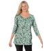 Plus Size Women's Perfect Printed Three-Quarter Sleeve V-Neck Tee by Woman Within in Sage Blossom Vine (Size 18/20) Shirt
