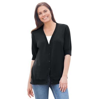 Plus Size Women's Lightweight Short Sleeve V-Neck Cardigan by Woman Within in Black (Size 2X)