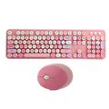Retro Keyboard Mouse Set - Typewriter Keyboard Wireless, Retro Desktop Round Wireless Keyboard,104 Keys Keyboard 1600 DPI Mouse Combo, Round Keycap, for Windows PC (Pink)