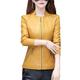 VALIN Women's Yellow Faux Leather Casual Jacket Short Fitted Zipper Jacket Stand Collar Spring and Autumn Coat,P705,XL