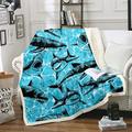 Loussiesd Shark Fleece Throw Blanket Boys Kids Toddler Ocean Marine Life Sherpa Blanket Sea Creature Plush Blanket Aquatic Animal Fuzzy Blanket for Sofa Bed Soft Lightweight Blue Double 60"x79"