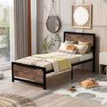 Trent Austin Design® Rigney Platform Bed w/ Headboard & Footboard, bed frame, Metal in White/Black/Brown | 39.5 H x 77.5 D in | Wayfair