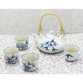 Bay Isle Home™ Blue & White Japanese Leaves & Branches Design Porcelain Small 11Oz Tea Pot & 4 Cups 2Oz Set w/ Handle & Built | Wayfair