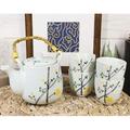 Bungalow Rose Ebros Japanese Design Yellow Cherry Blossom Sakura Blossoms Ceramic Tea Pot w/ Bamboo Handle | 4.5 H x 6 W x 2.25 D in | Wayfair