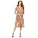 Plus Size Women's Ultrasmooth® Fabric V-Neck Swing Dress by Roaman's in Natural Leopard (Size 42/44) Stretch Jersey Short Sleeve V-Neck
