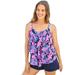 Plus Size Women's Longer-Length Tiered-Ruffle Tankini Top by Swim 365 in Navy Tropical Floral (Size 32)