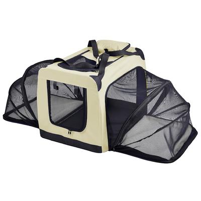 Pet Life Kaki 'Hounda Accordion' Metal Framed Soft-Folding Collapsible Expandable Dog Crate, 27.5" L X 20.5" W X 20.5" H