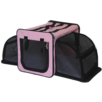 Pet Life Pink Capacious Dual-Expandable Wire Folding Lightweight Collapsible Travel Dog Crate, 27.5" L X 20.5" W X 20.5" H