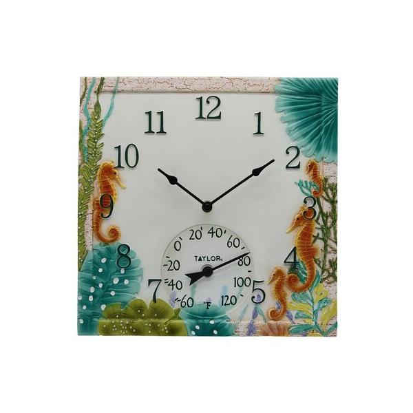 taylor-precision-products-14"x14"-poly-resin-seahorse-clock-w--thermometer,-multicolored-|-14-h-x-14-w-x-1-d-in-|-wayfair-92686t/
