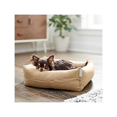 Frisco Heathered Woven Reversible Modern Zipper Bolster Cat & Dog Bed, Tan, Small