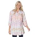 Plus Size Women's Three-Quarter Sleeve Tab-Front Tunic by Woman Within in White Garden Print (Size 6X)