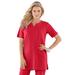 Plus Size Women's Notch-Neck Soft Knit Tunic by Roaman's in Vivid Red (Size 3X) Short Sleeve T-Shirt