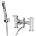 Modern Bathroom Waterfall Bath Shower Mixer Tap Brass Deck Mounted with Shower Handset and Hose Attachment Twin Lever Chrome