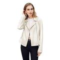 Women Beige Faux Lether Moto Biker Jacket Faux Suede Women Casual Asymmetric Zipper Biker Jacket Pocket Women Cropped Motorcycle Jacket Lapel Collar Women Lightweighted Moto Jacket Leather Faux -M