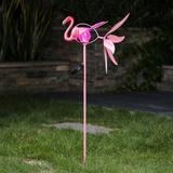 Bay Isle Home™ Metal Flamingo Solar LED & Wind Spinner Garden Stake Metal | 36.81 H x 11.81 W x 11.42 D in | Wayfair