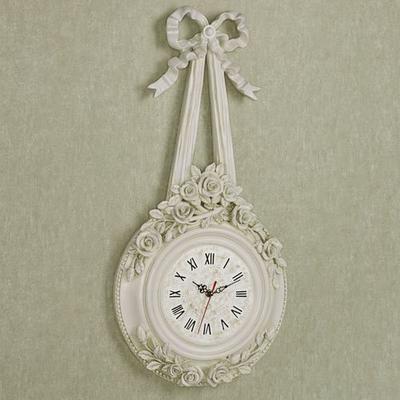 Ribbons and Roses Wall Clock Antique White , Antique White