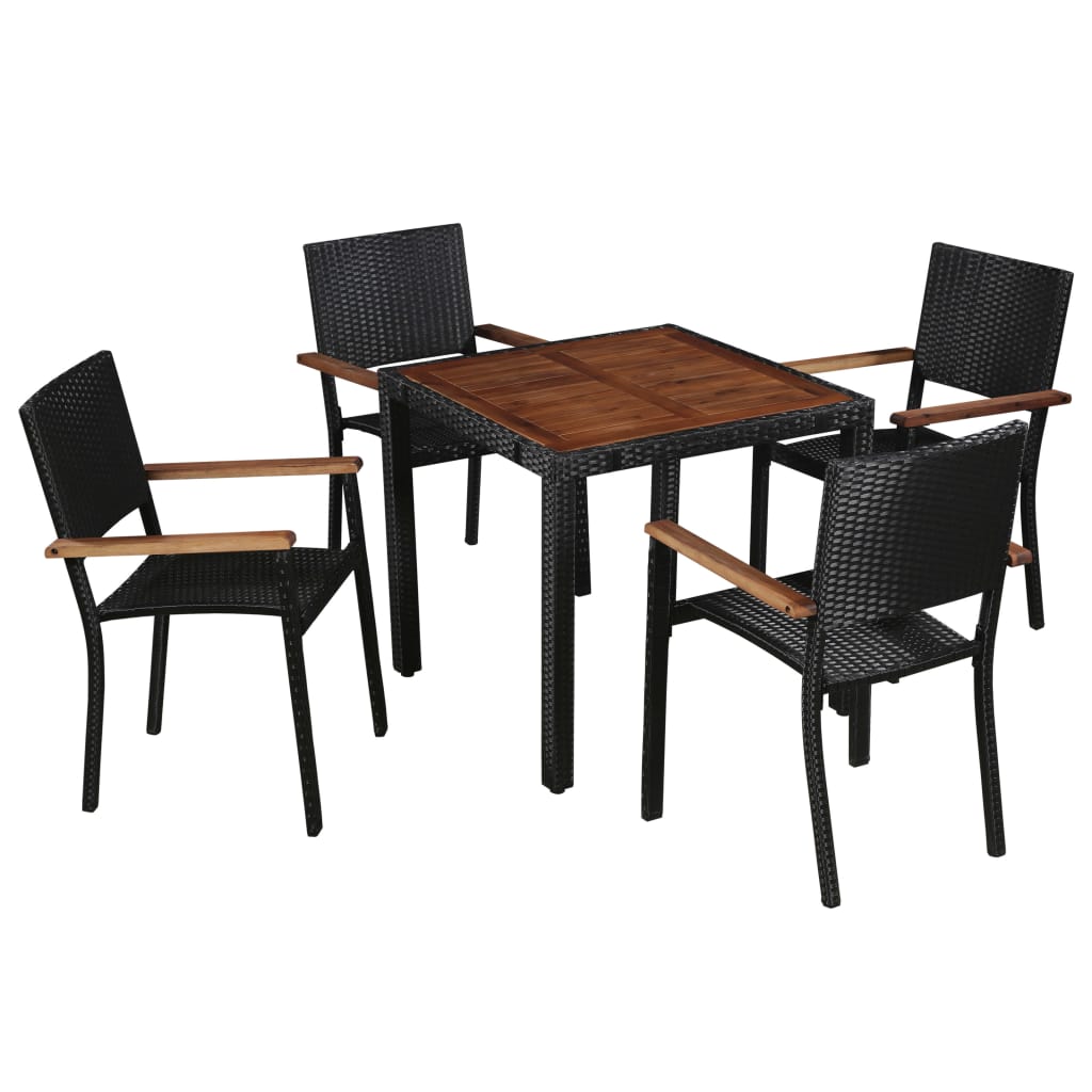 vidaXL 5-tlg. Garten-Essgruppe Poly Rattan Akazie Massivholz Schwarz Image