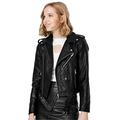 Jhichic Women's Faux Leather Textured Short Moto Jacket Zip-up Slim PU Biker Coat with Pockets (Black, XL)