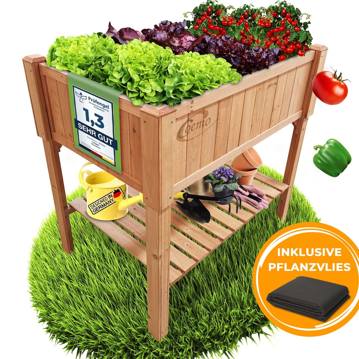 Mein-Regal Coemo Hochbeet Holz 90 x 40 x 90 cm mit Ablageboden Frühbeet Pflanztrog Bausatz für Gemüse, Kräuter in Garten, Terrasse und Balkon Image