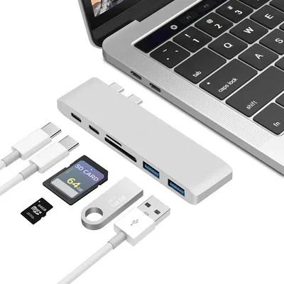 6 en 1 Aluminium USB C airies USB Type C airies Adaptateur Dongle Compatible Pour MacPlePro 13 "15"