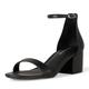 Amazon Essentials Damen Sandale mit Absatz und Zwei Riemchen, Schwarz Kunstleder, 44 EU